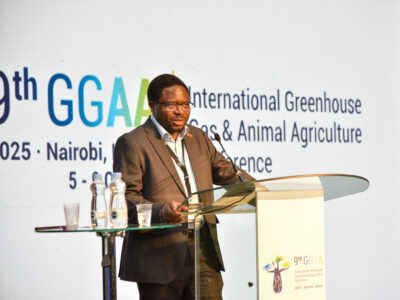 Professor Appolinaire Djikeng, the Director General of the International Livestock Research Institute (ILRI) addresses delegates during the opening ceremony of the 9th Greenhouse Gas & Animal Agricultural Conference in Nairobi, Kenya.