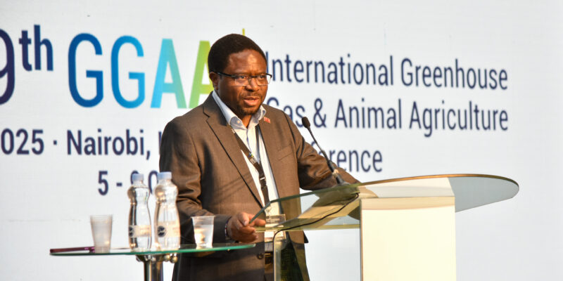 Professor Appolinaire Djikeng, the Director General of the International Livestock Research Institute (ILRI) addresses delegates during the opening ceremony of the 9th Greenhouse Gas & Animal Agricultural Conference in Nairobi, Kenya.